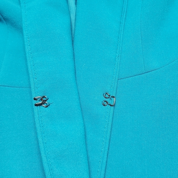 VINTAGE 90s Anne Klein Turquoise Blazer Abstract Silk A-line Skirt Set Outfit - Picture 10 of 16